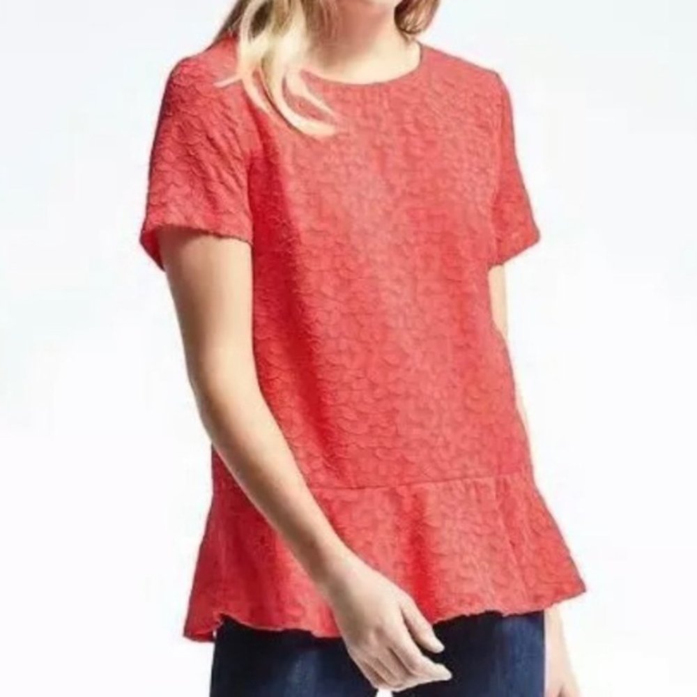 Banana Republic Coral Floral Peplum Top Blouse